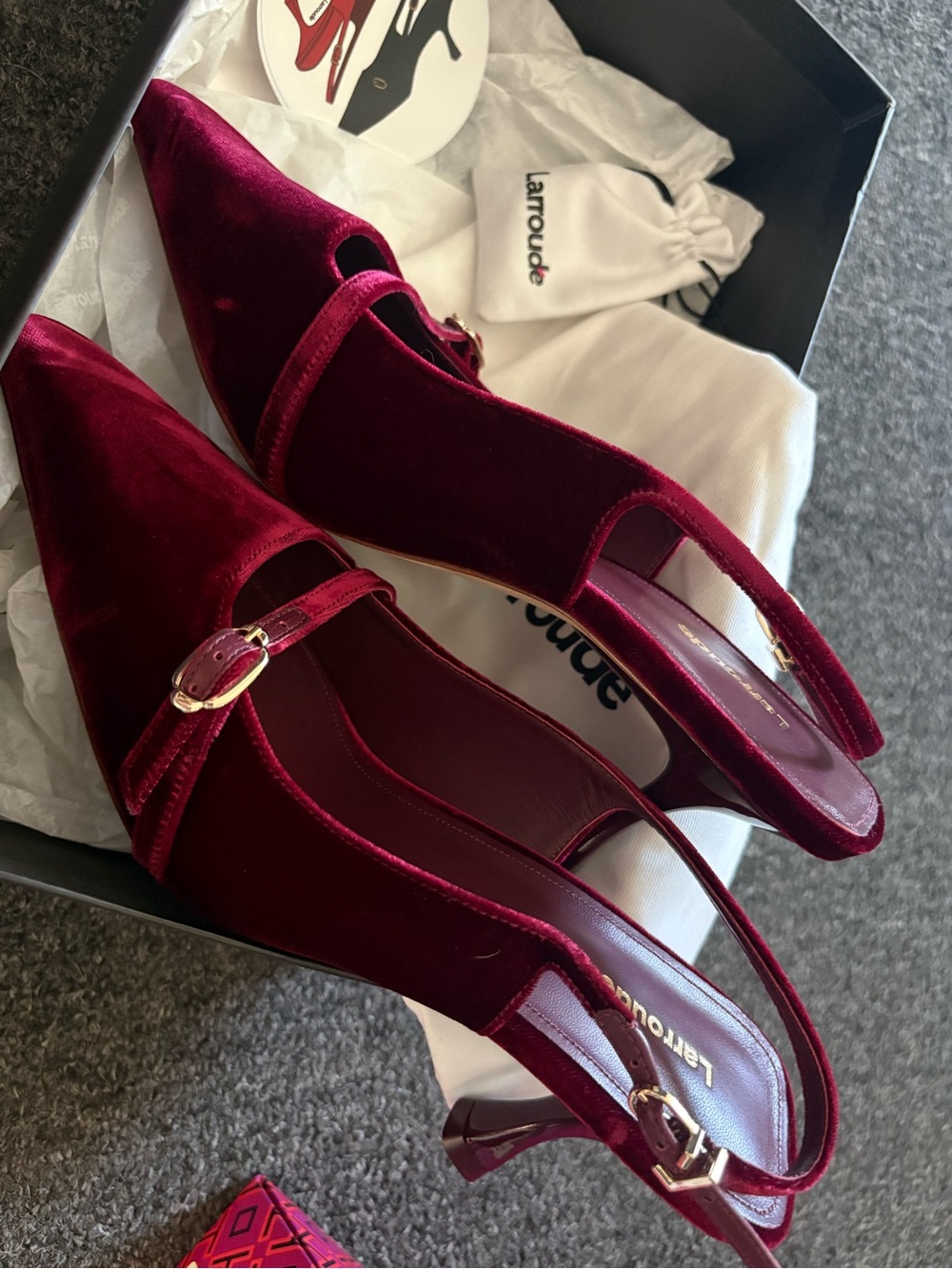 Larroude Burgundy Velvet Ines pumps - Picture 4 of 5